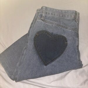 Ashley Mason Gray Straight Leg Jeans with Heart Patch